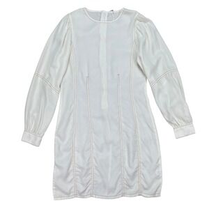 Hello Nite Maddie Seamed Shift White Long Sleeve Midi Dress Chic Cottagecore